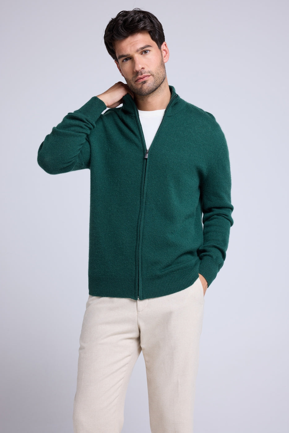 Strickjacke mit Reißverschluss und Stehkragen Zamil - Flaschengrün