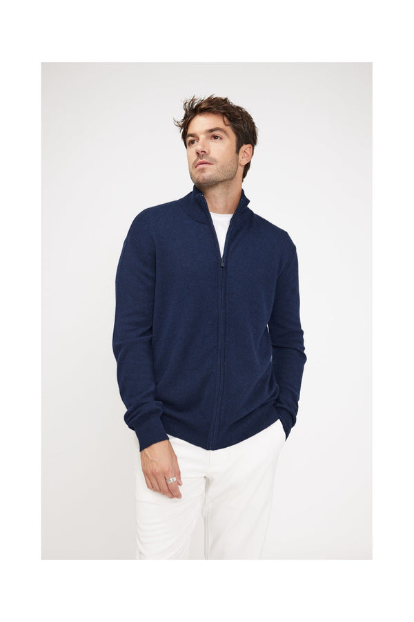 Zamil High-Neck Zip-Up Cardigan - Navy Blue - Men's