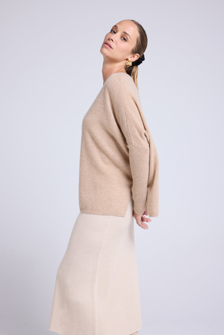 Poncho-Pullover mit V-Ausschnitt Zancha – Cremeweiß – Damen