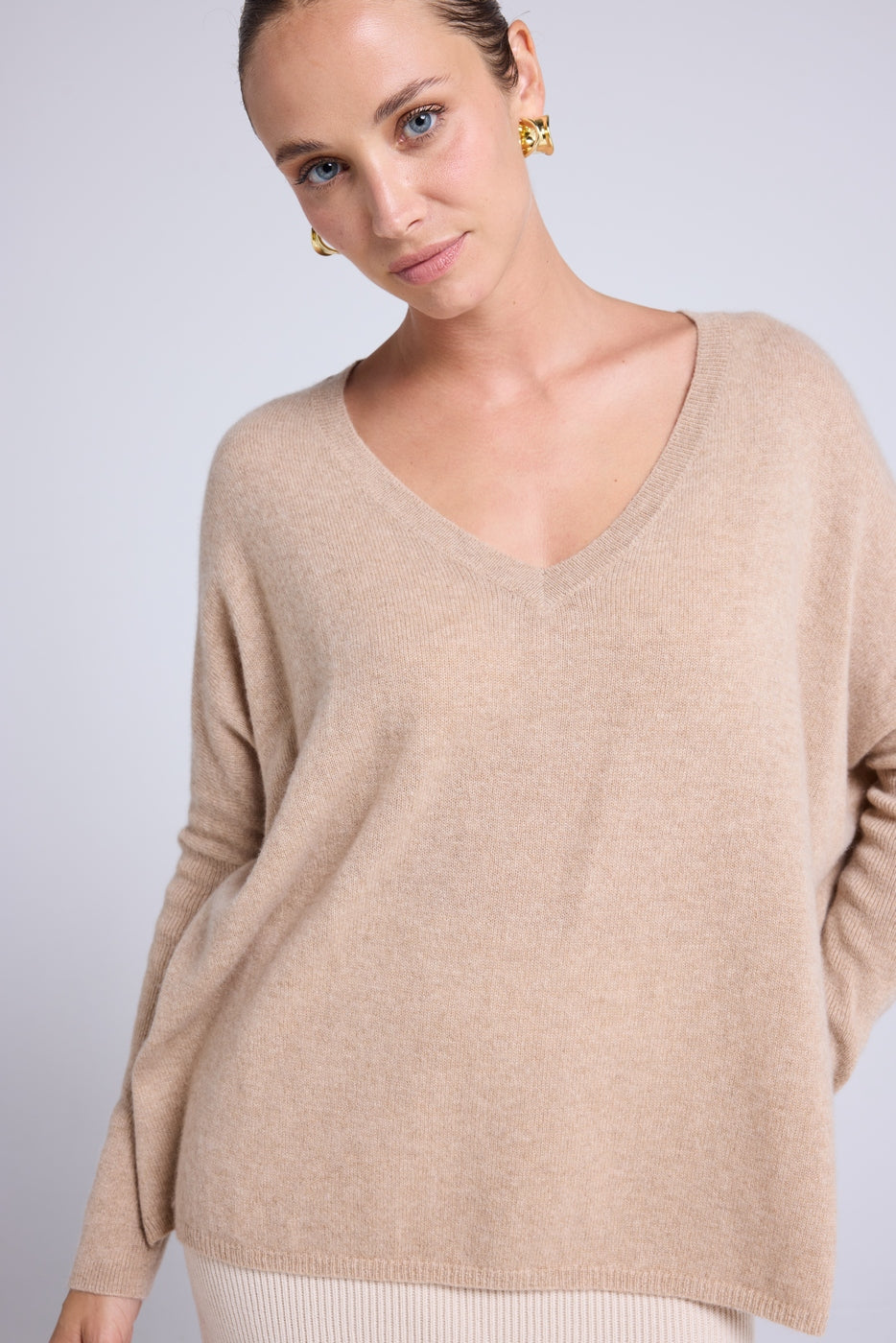 Poncho-Pullover mit V-Ausschnitt Zancha – Cremeweiß – Damen