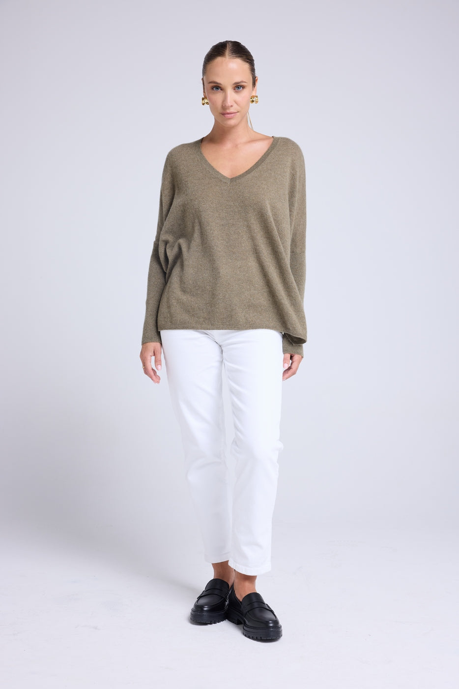 Maglione a poncho con scollo a V Zancha - Verde kaki - Donna