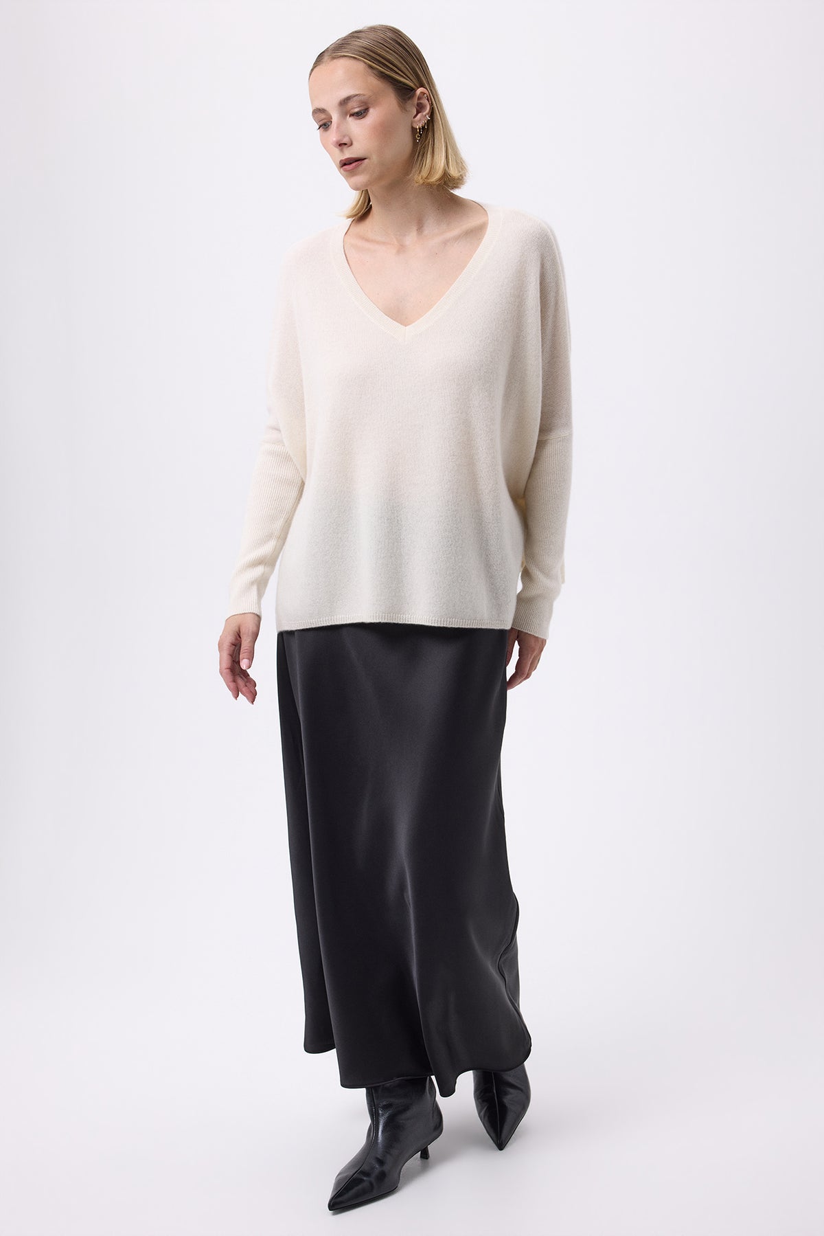 Pull Col V Poncho Zancha - Blanc - Femme