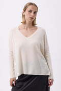 Pull Col V Poncho Zancha - Blanc - Femme