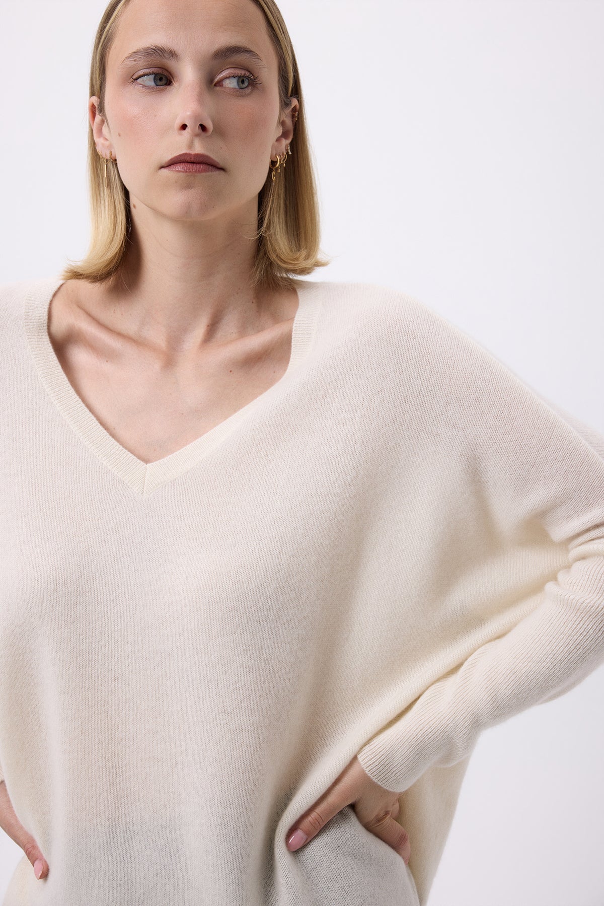 Pull Col V Poncho Zancha - Blanc - Femme