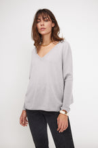 Pull Col V Poncho Zancha - Gris Clair - Femme