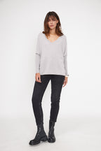 Pull Col V Poncho Zancha - Gris Clair - Femme