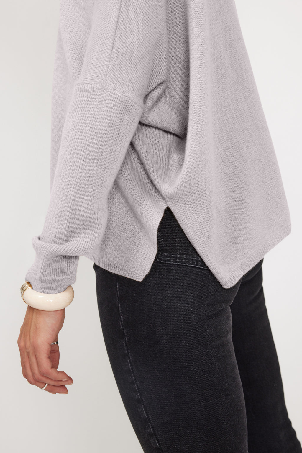 Pull Col V Poncho Zancha - Gris Clair - Femme