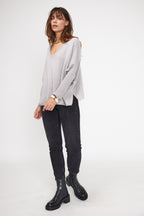 Pull Col V Poncho Zancha - Gris Clair - Femme