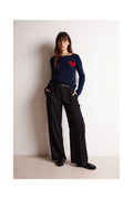 Pull Col Rond Love Heritage Zaphira - Bleu Marine Rouge - Femme