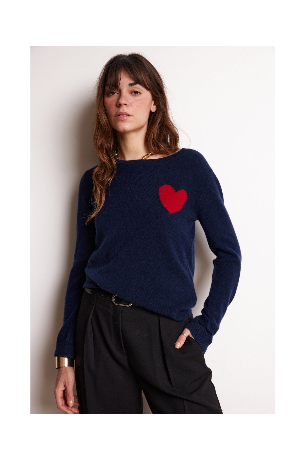 Pull Col Rond Love Heritage Zaphira - Bleu Marine Rouge - Femme