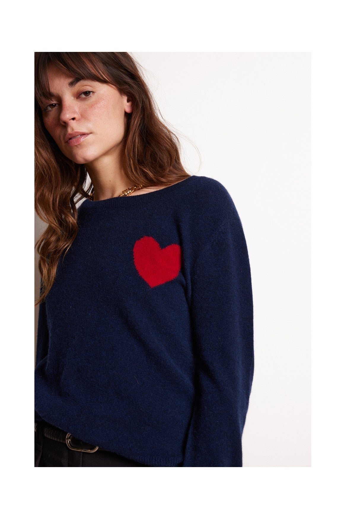 Pull Col Rond Love Heritage Zaphira - Bleu Marine Rouge - Femme