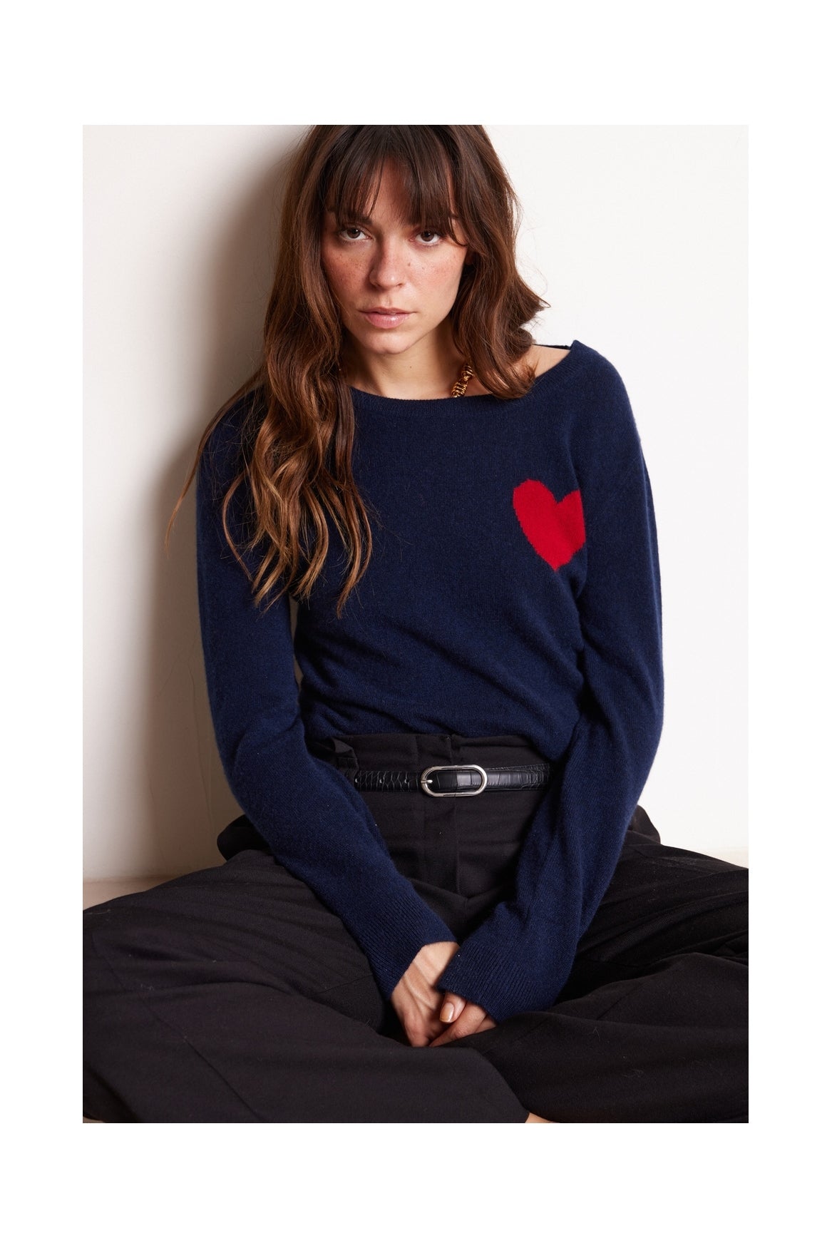 Pull Col Rond Love Heritage Zaphira - Bleu Marine Rouge - Femme