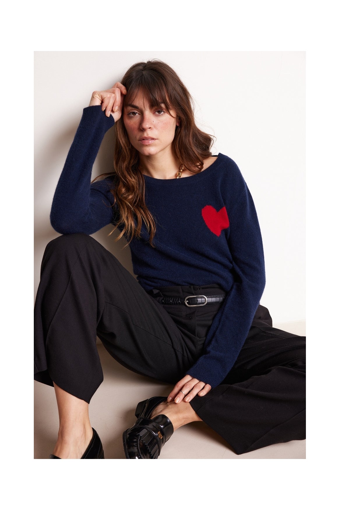 Pull Col Rond Love Heritage Zaphira - Bleu Marine Rouge - Femme