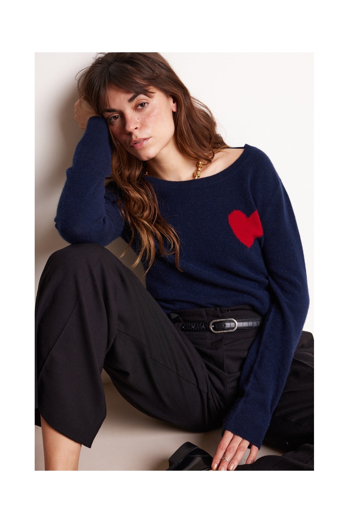 Pull Col Rond Love Heritage Zaphira - Bleu Marine Rouge - Femme