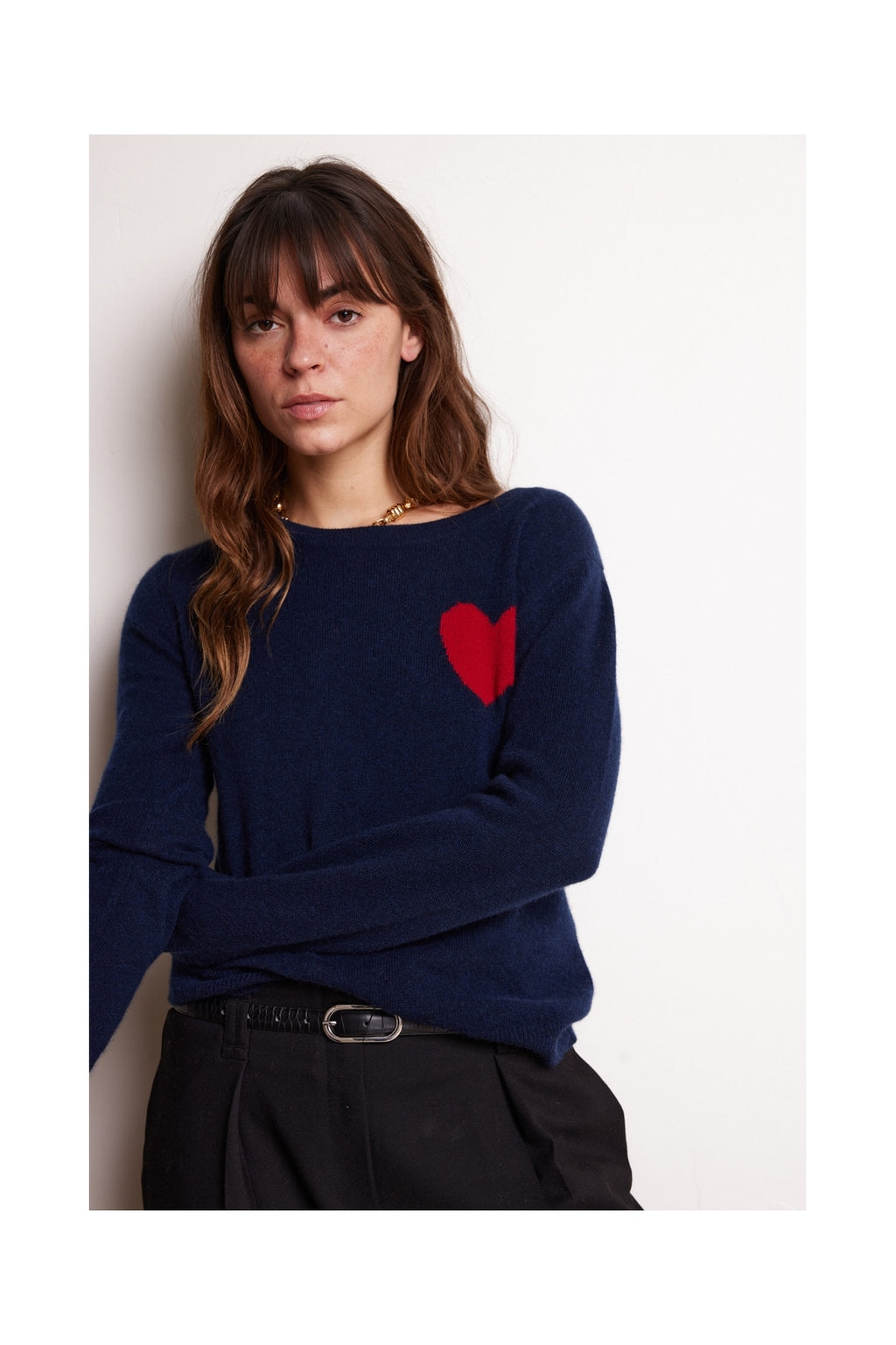 Pull Col Rond Love Heritage Zaphira - Bleu Marine Rouge - Femme