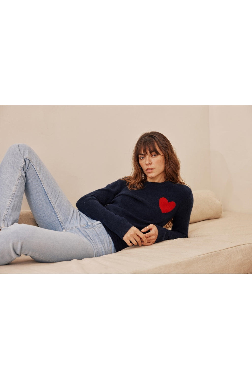 Pull Col Rond Love Heritage Zaphira - Bleu Marine Rouge - Femme