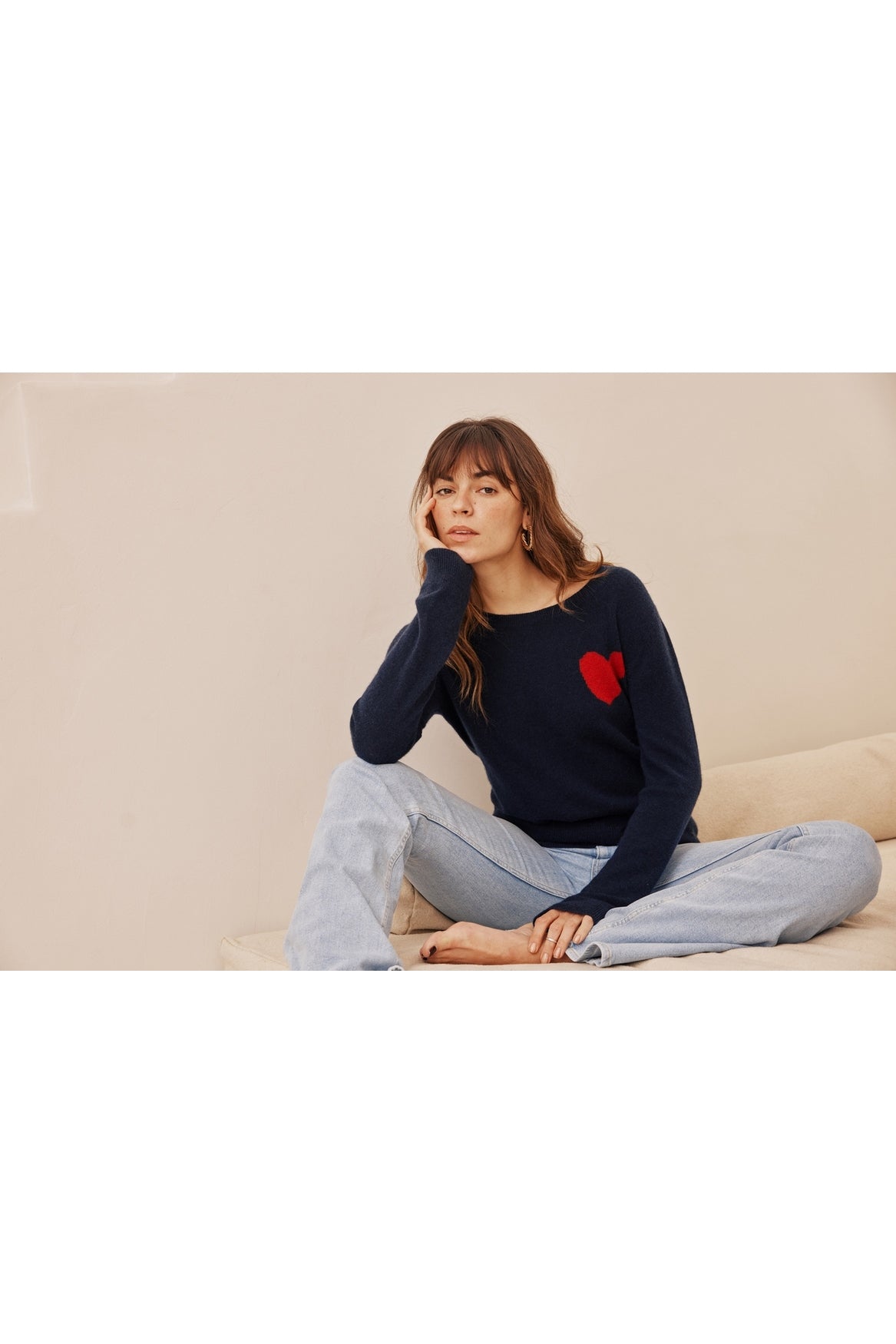 Pull Col Rond Love Heritage Zaphira - Bleu Marine Rouge - Femme