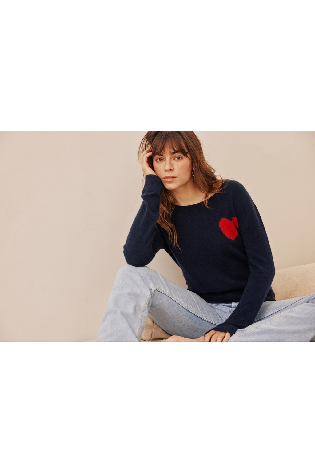 Pull Col Rond Love Heritage Zaphira - Bleu Marine Rouge - Femme