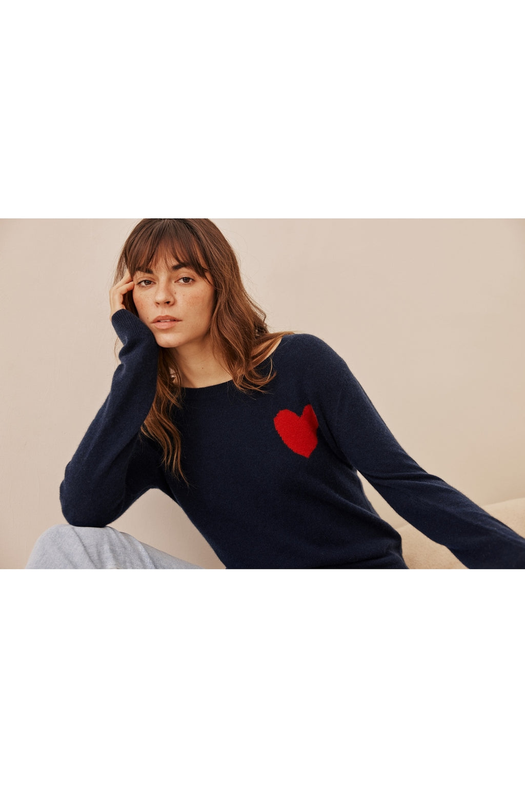Pull Col Rond Love Heritage Zaphira - Bleu Marine Rouge - Femme