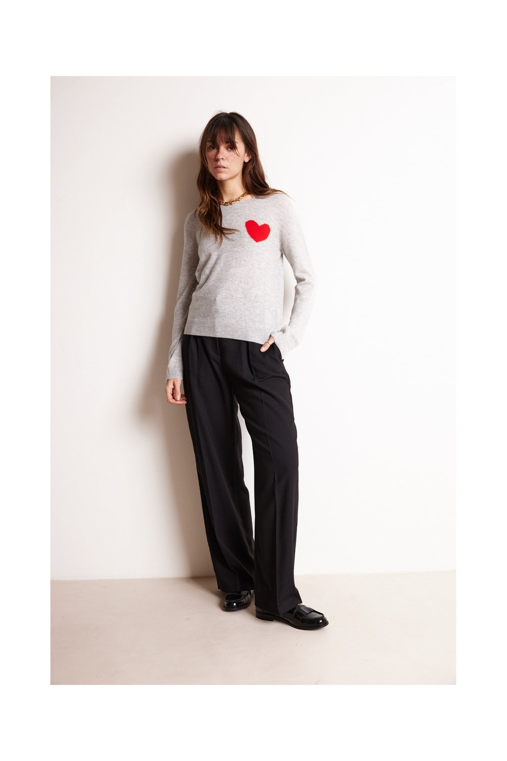 Pull Col Rond Love Heritage Zaphira - Gris Clair Rouge