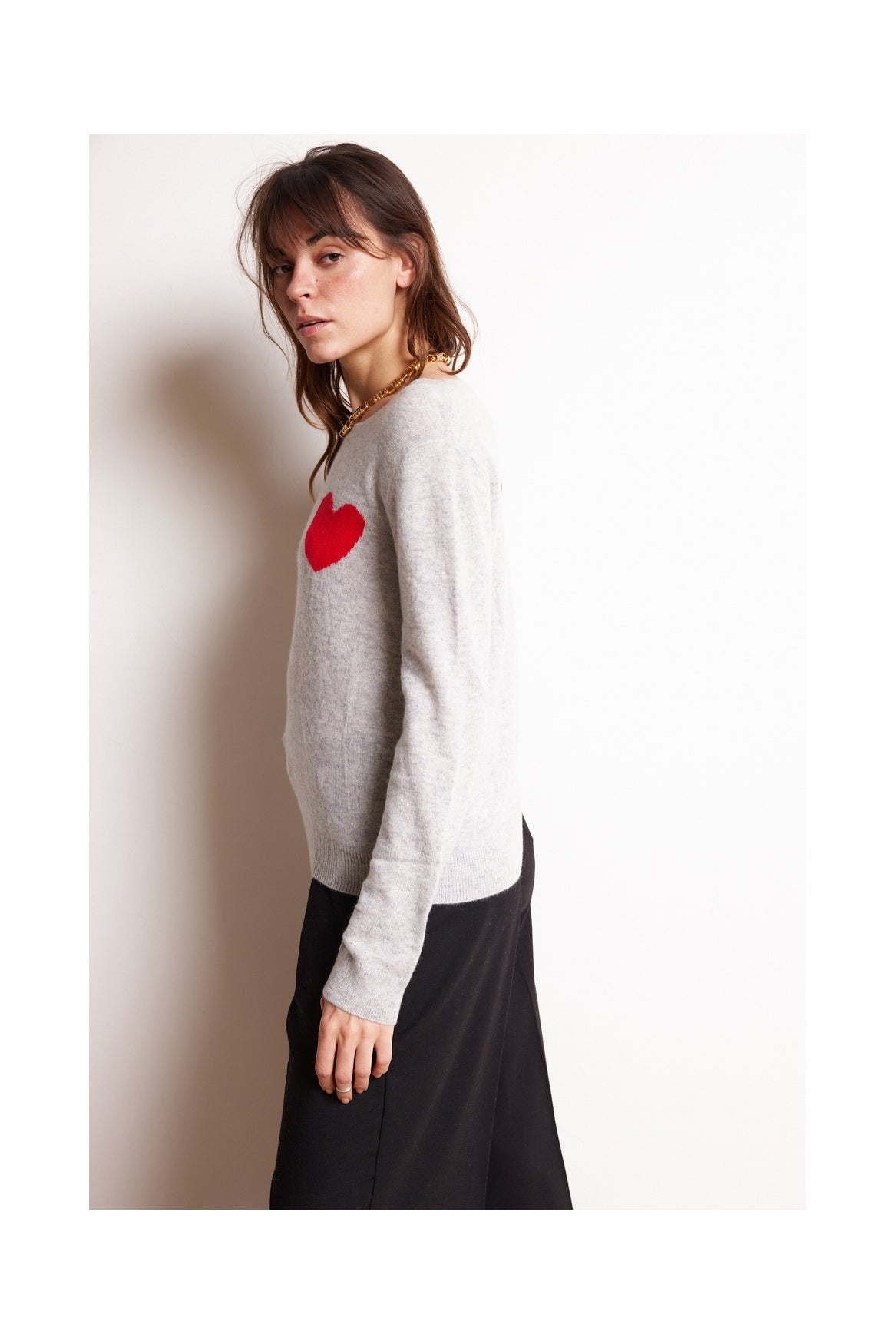 Pull Col Rond Love Heritage Zaphira - Gris Clair Rouge