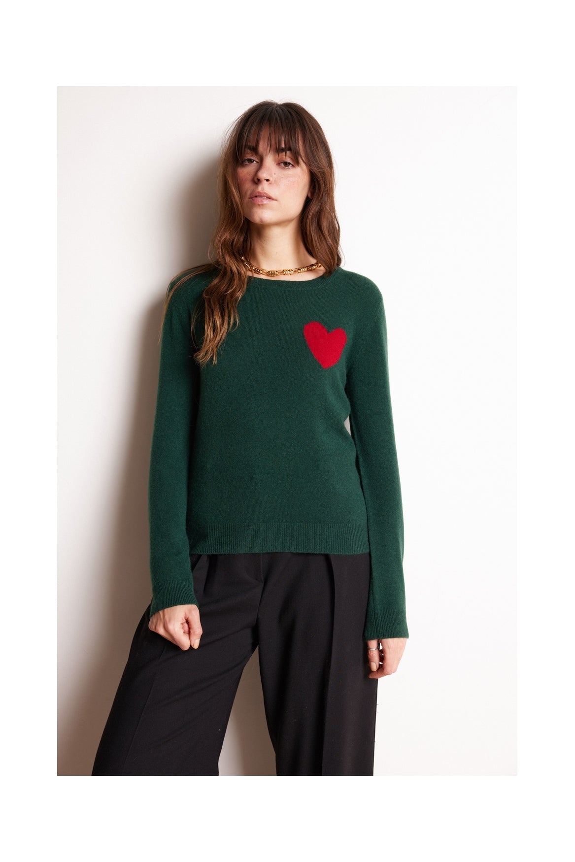 Pull Col Rond Love Heritage Zaphira - Vert Bouteille Rouge