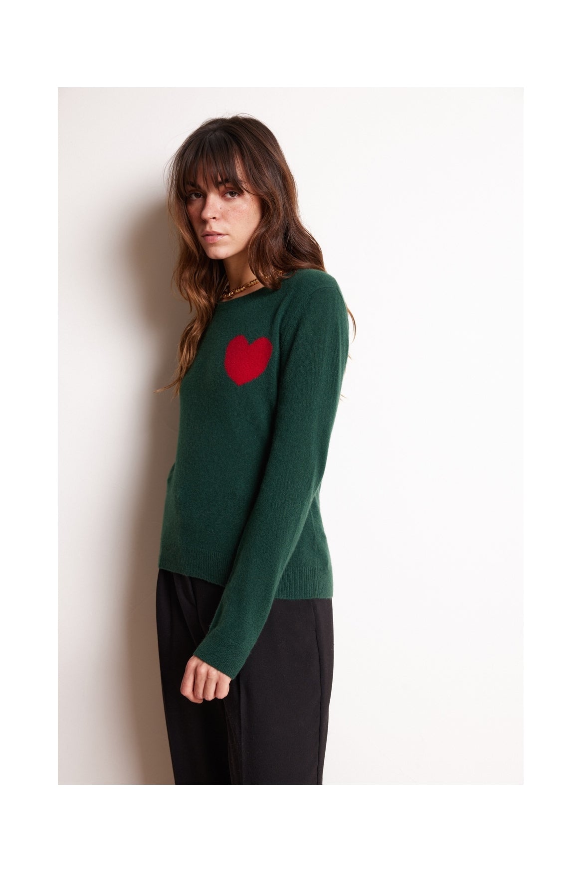 Pull Col Rond Love Heritage Zaphira - Vert Bouteille Rouge