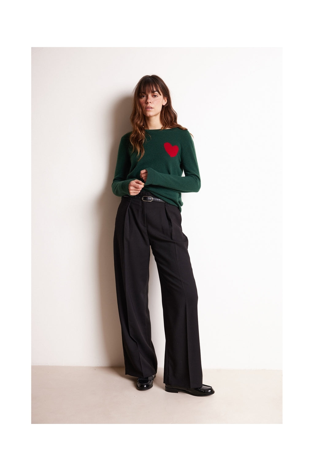 Pull Col Rond Love Heritage Zaphira - Vert Bouteille Rouge