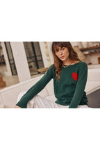 Pull Col Rond Love Heritage Zaphira - Vert Bouteille Rouge