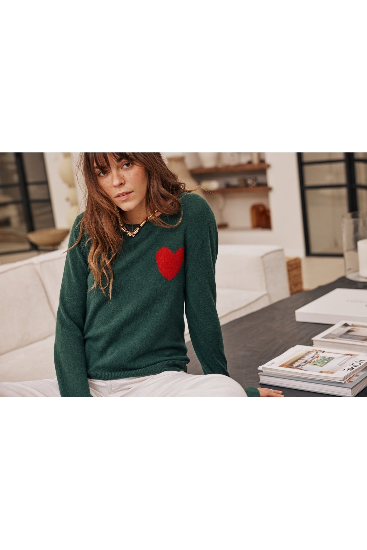 Pull Col Rond Love Heritage Zaphira - Vert Bouteille Rouge
