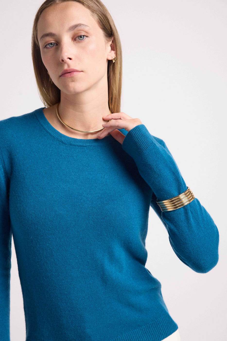 Pull Col Rond Zara - Bleu Peacock - Femme