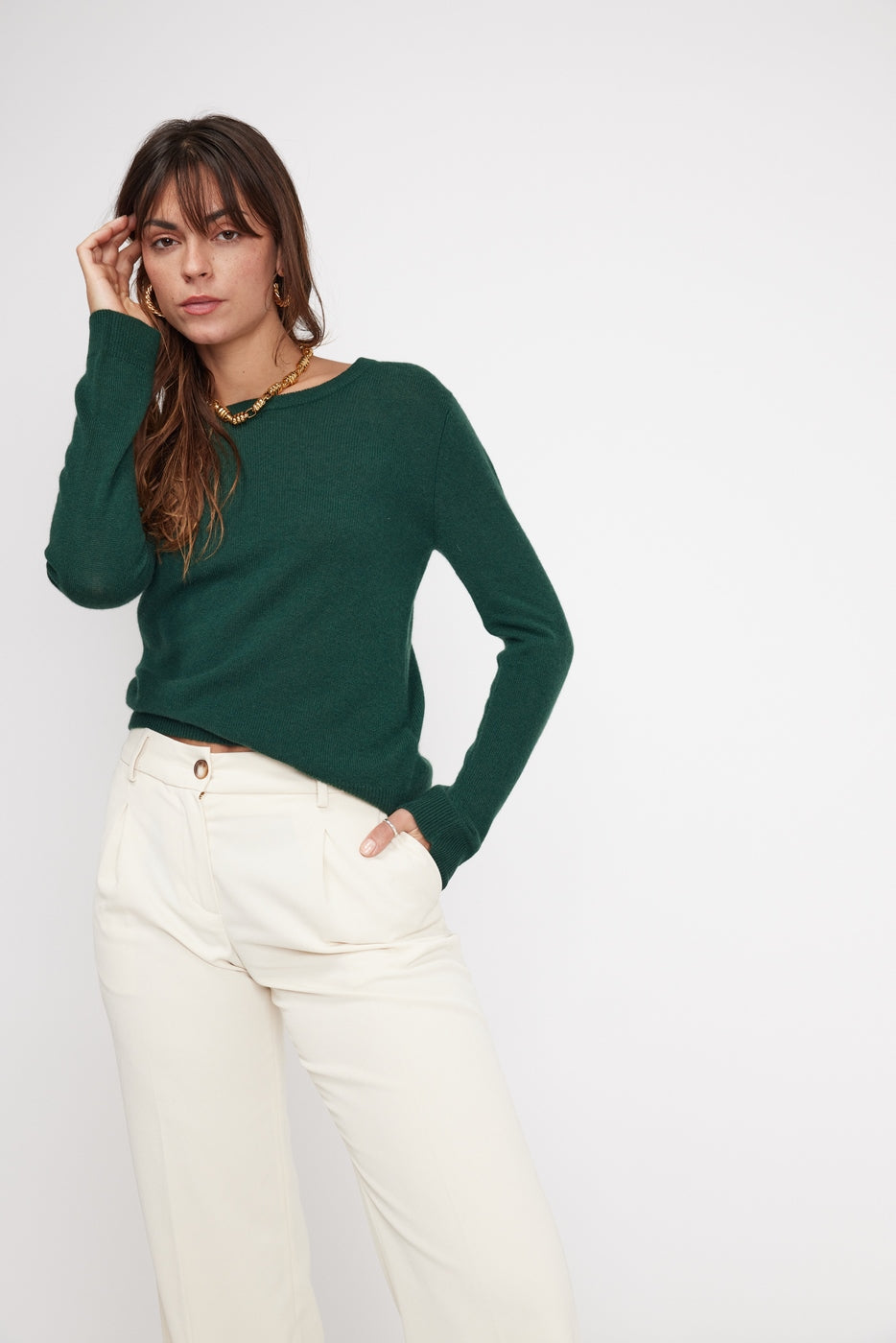 Zara Rundhalset Strikbluse - Flaskegrøn - Dame