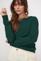Zara Rundhalset Strikbluse - Flaskegrøn - Dame
