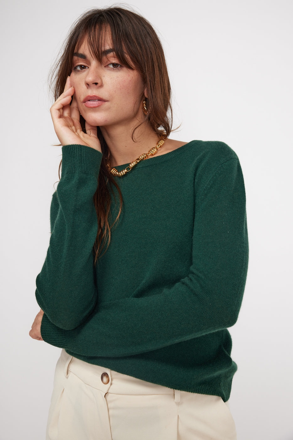 Zara Rundhalset Strikbluse - Flaskegrøn - Dame