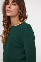 Zara Rundhalset Strikbluse - Flaskegrøn - Dame