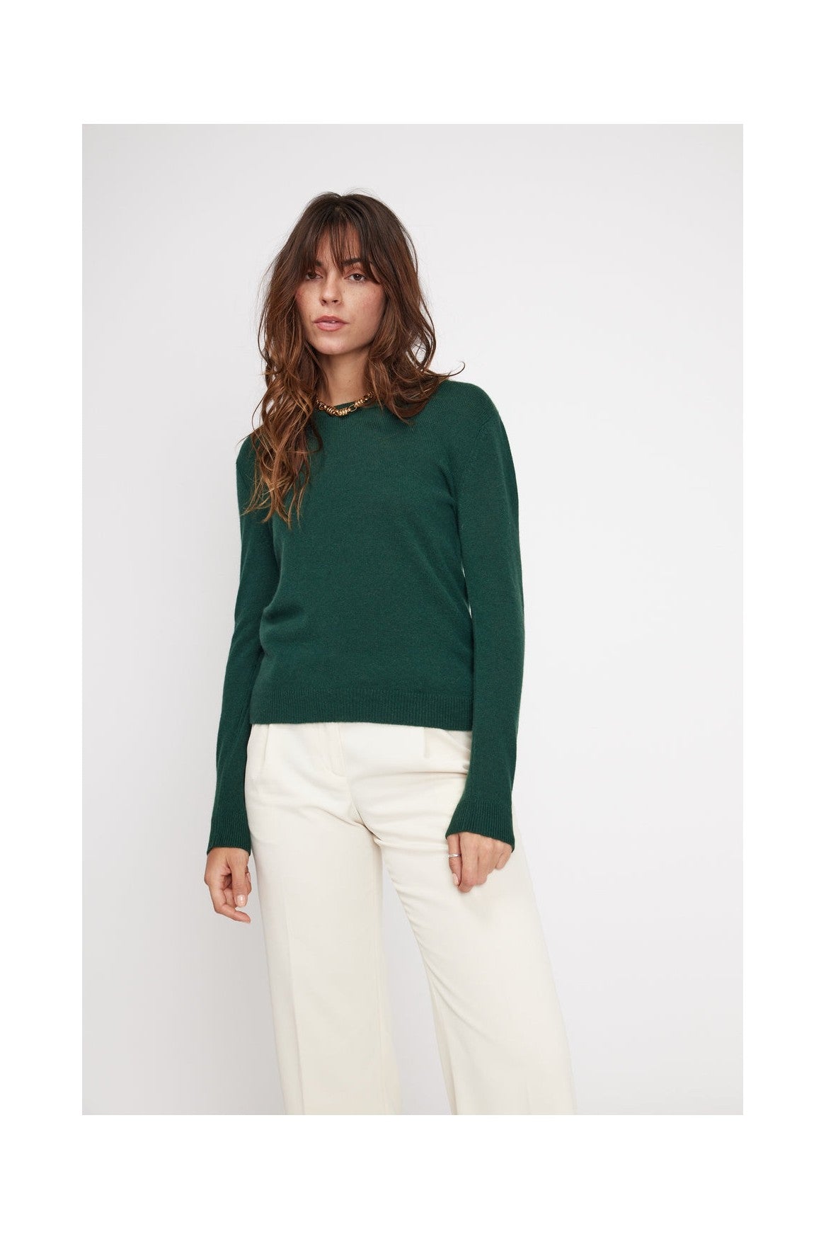 Zara Rundhalset Strikbluse - Flaskegrøn - Dame
