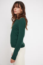 Zara Rundhalset Strikbluse - Flaskegrøn - Dame
