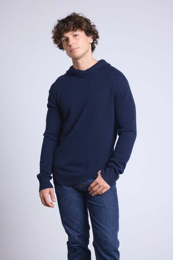 Bluza Z Kapturem Zazou – Granatowa – Męska – 100% Kaszmir