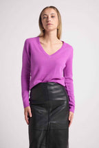 Pull Col V Zefina - Violet Fluo - Femme