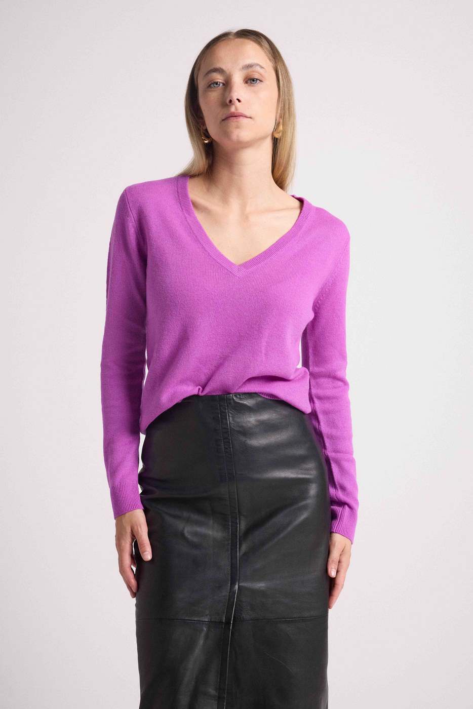 Pull Col V Zefina - Violet Fluo - Femme