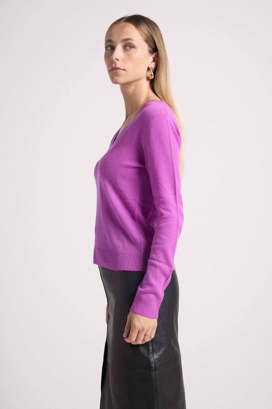Pull Col V Zefina - Violet Fluo - Femme