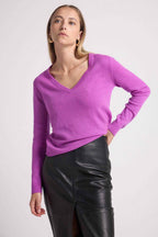 Pull Col V Zefina - Violet Fluo - Femme
