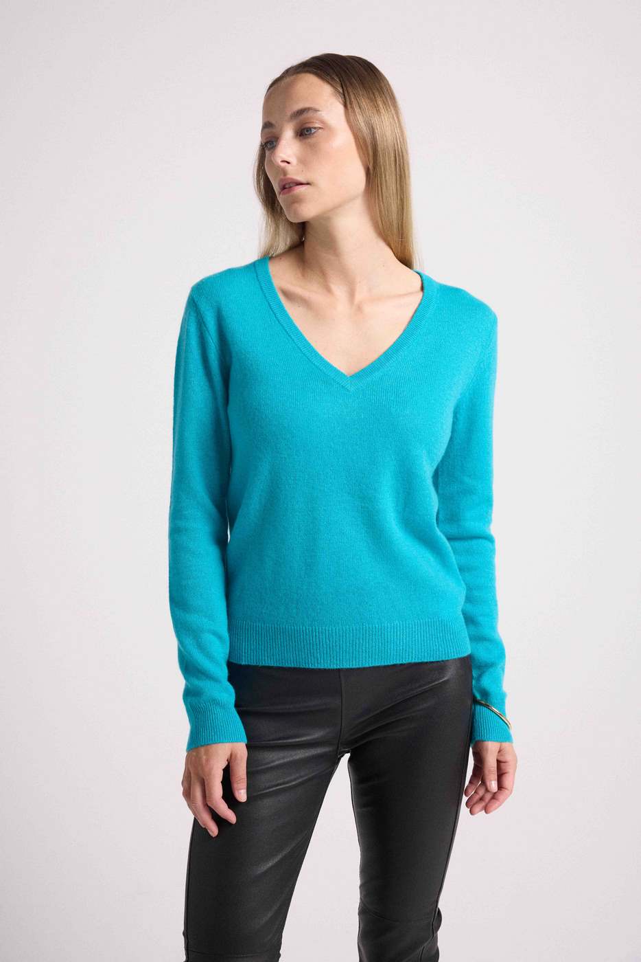 Pull Col V Zefina - Bleu Turquoise