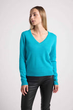 Pull Col V Zefina - Bleu Turquoise