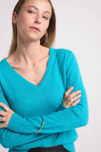 Pull Col V Zefina - Bleu Turquoise