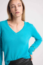 Pull Col V Zefina - Bleu Turquoise