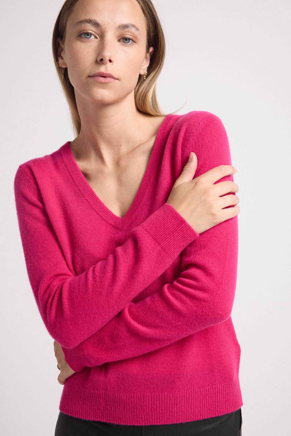 Pull Col V Zefina - Fushia - Femme