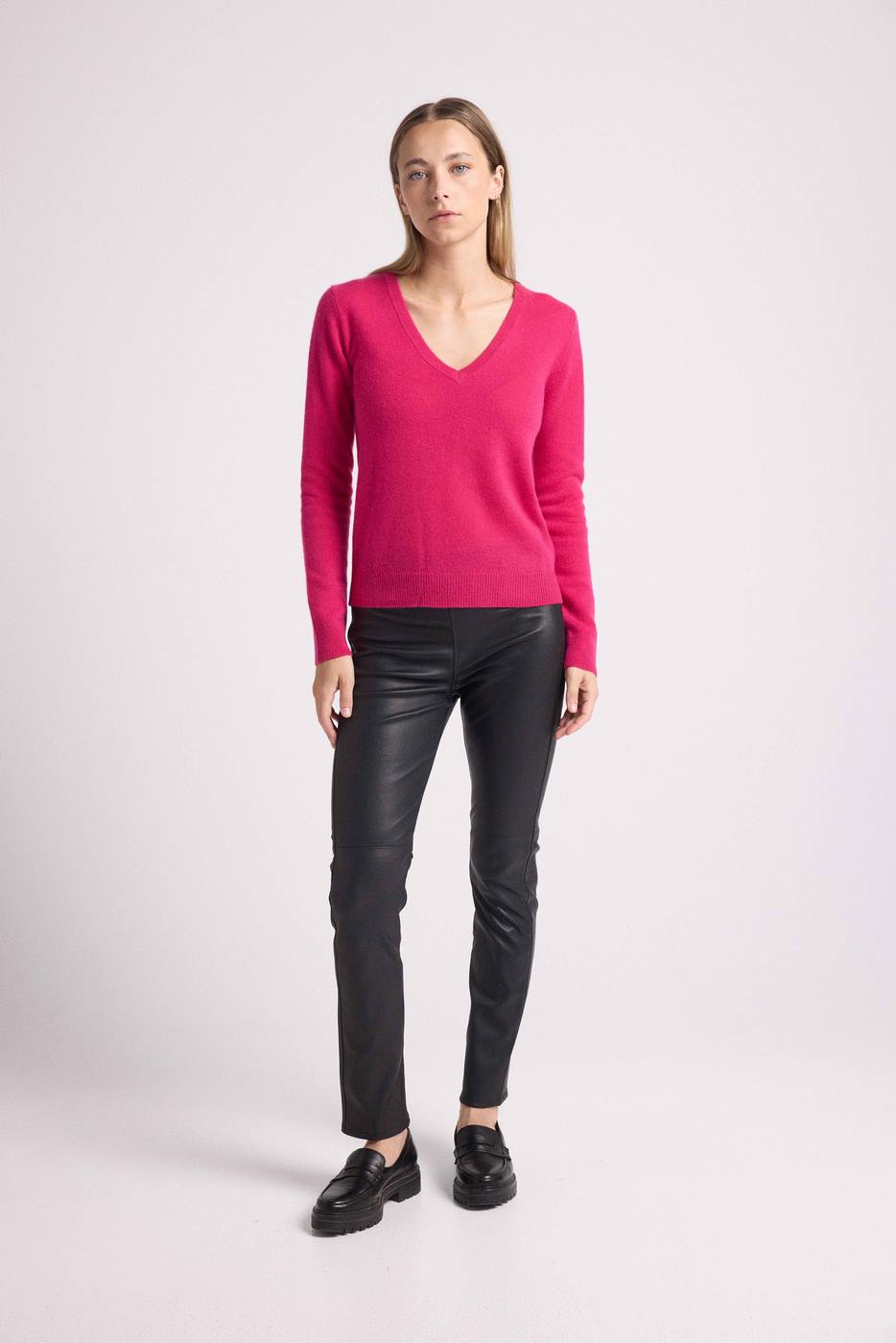 Pull Col V Zefina - Fushia - Femme