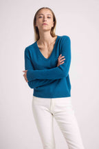 Pull Col V Zefina - Bleu Peacock - Femme