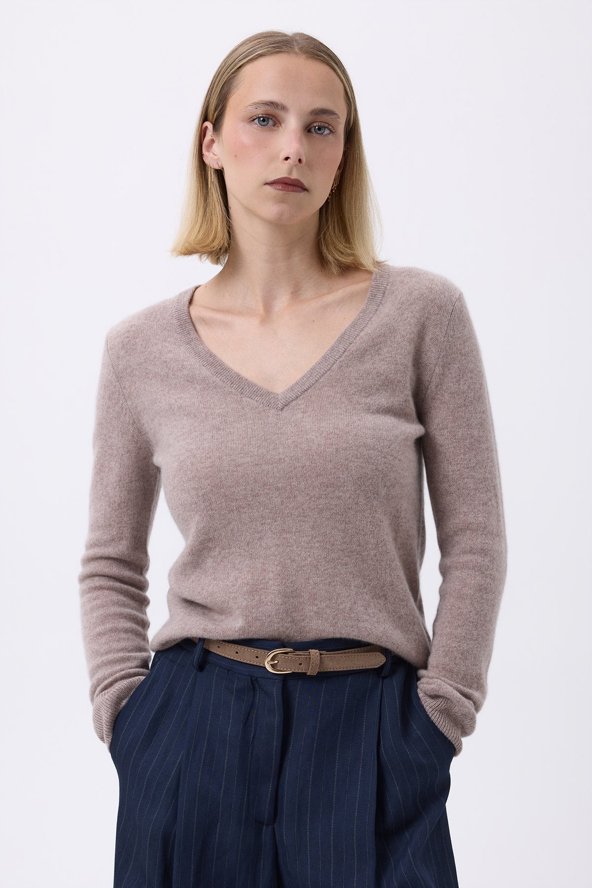 Pull Col V Femme Zefina - Taupe - Femme